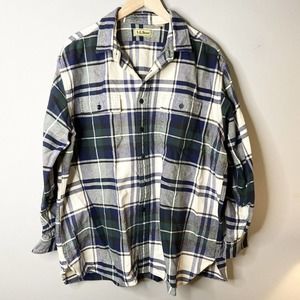 L.L. Bean Traditional Fit Mens XL-REG 100% Cotton Blue, Green Plaid Button Shirt